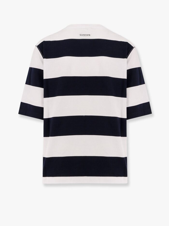 Laneus Striped Cotton T-shirt With Logo Embroidery On The Front