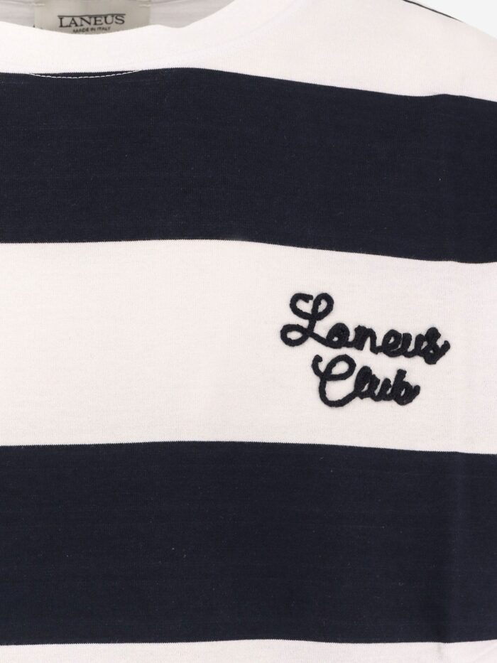 Laneus Striped Cotton T-shirt With Logo Embroidery On The Front