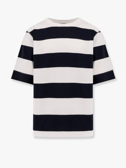 Laneus Striped Cotton T-shirt With Logo Embroidery On The Front