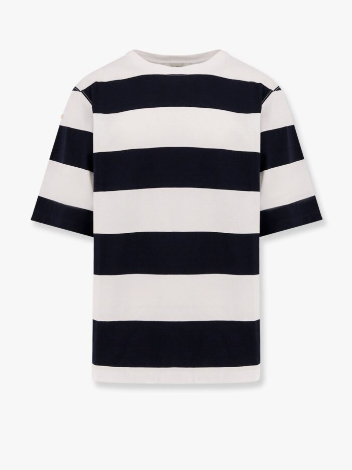Laneus Striped Cotton T-shirt With Logo Embroidery On The Front