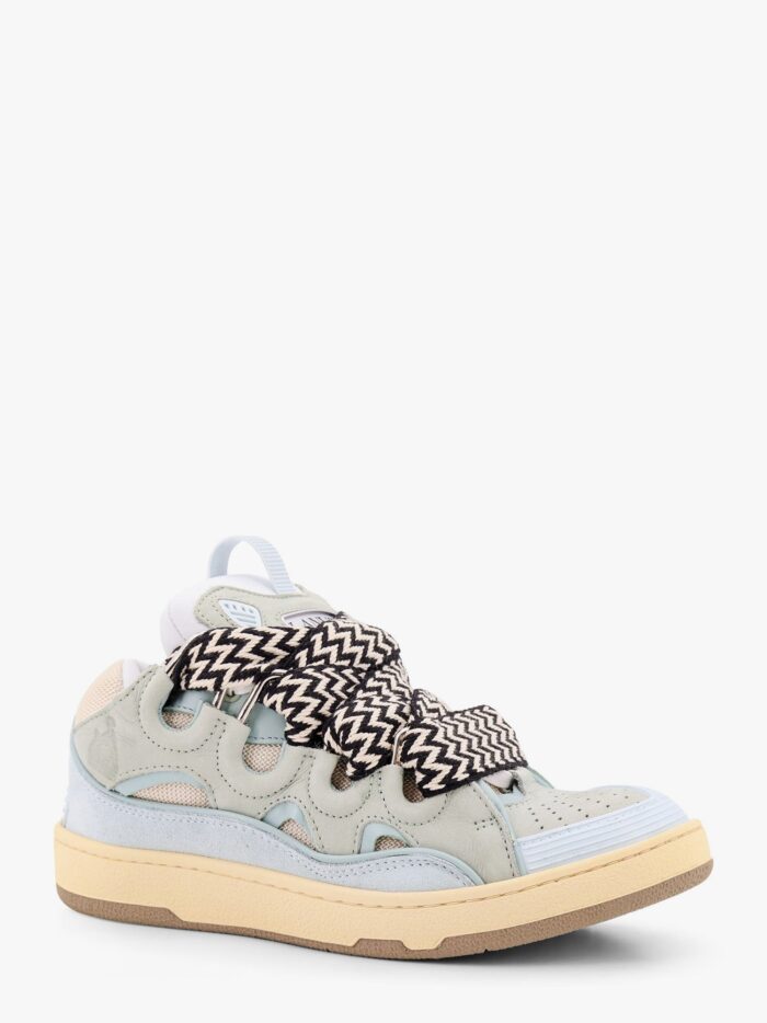 LANVIN PARIS Curb Leather Sneakers With Mesh Inserts