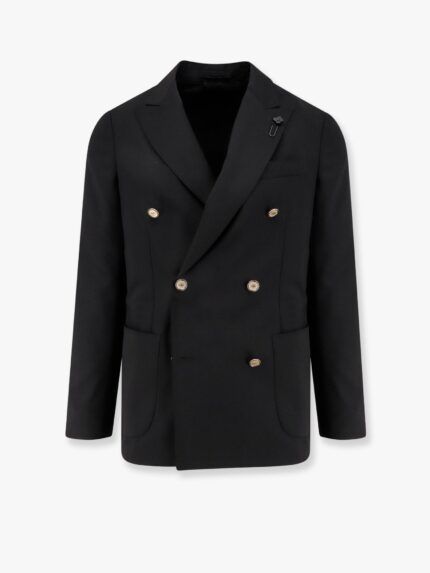 Lardini Double-breasted Wool Blazer With Iconic Brooch