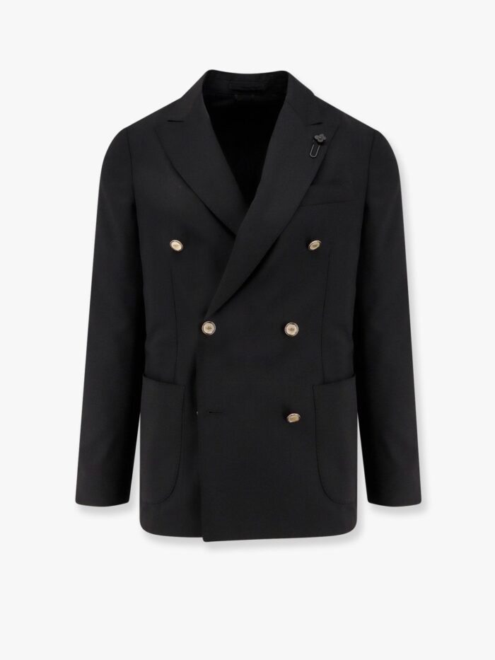 Lardini Double-breasted Wool Blazer With Iconic Brooch
