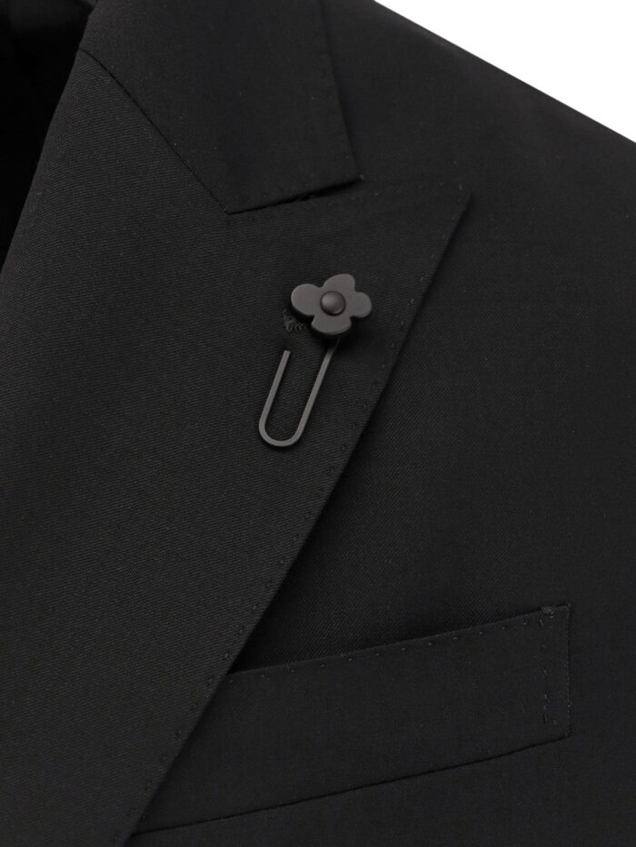 Lardini Double-breasted Wool Blazer With Iconic Brooch