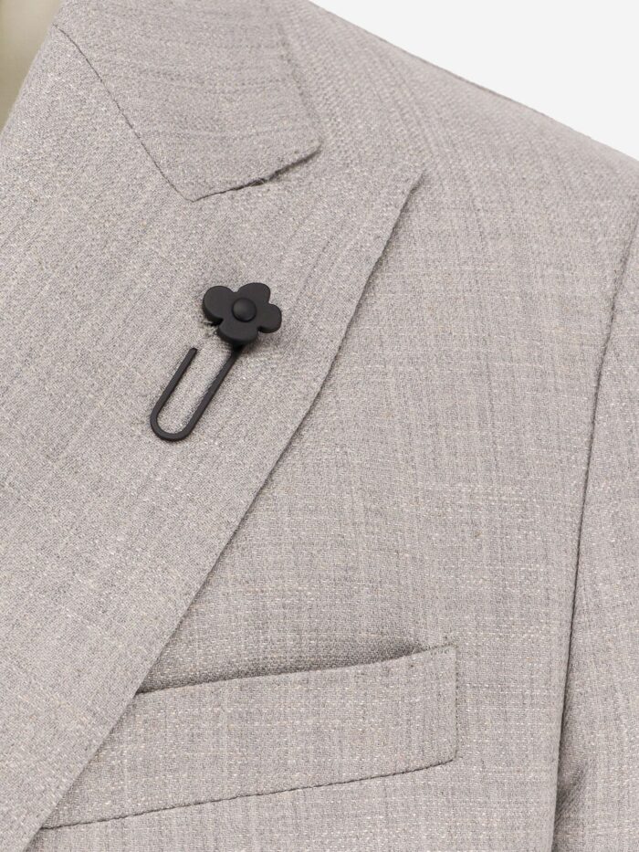 Lardini Double-breasted Wool Blend Blazer With Iconic Brooch