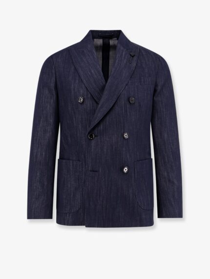 Lardini Roma Denim Blazer With Removable Iconic Brooch