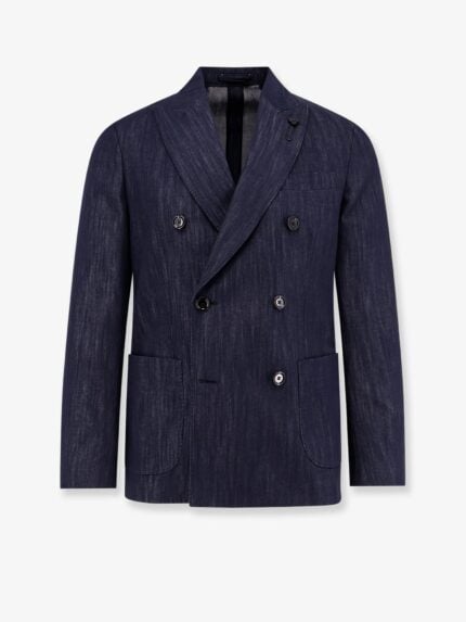 Lardini Roma Denim Blazer With Removable Iconic Brooch