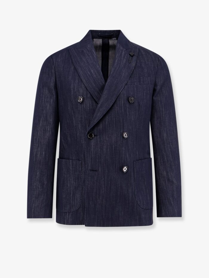 Lardini Roma Denim Blazer With Removable Iconic Brooch