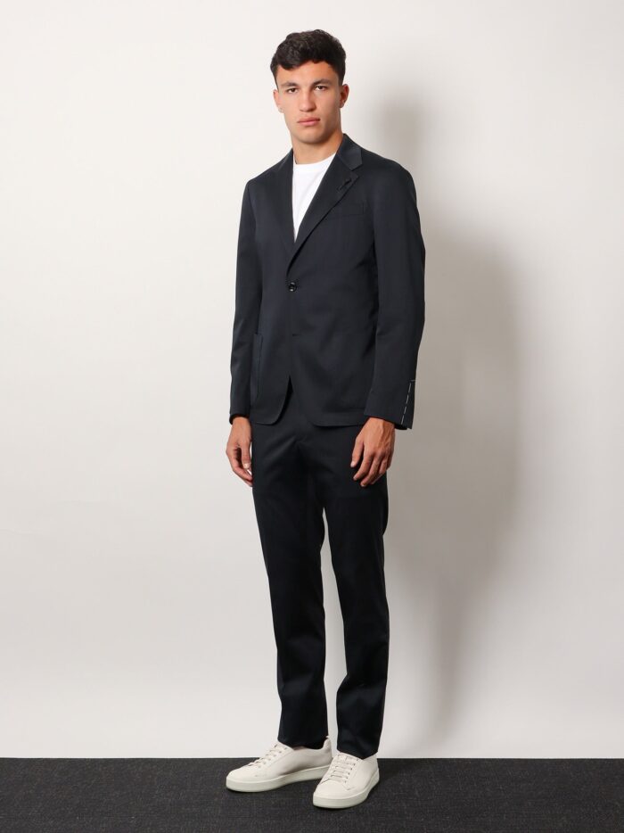 Lardini Stretch Cotton Suit With Iconic Removable Brooch