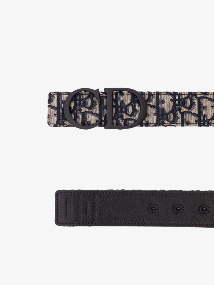 Leather And Dior Oblique Jacquard Fabric Belt
