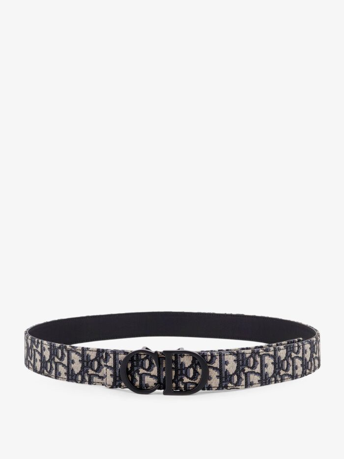Leather And Dior Oblique Jacquard Fabric Belt