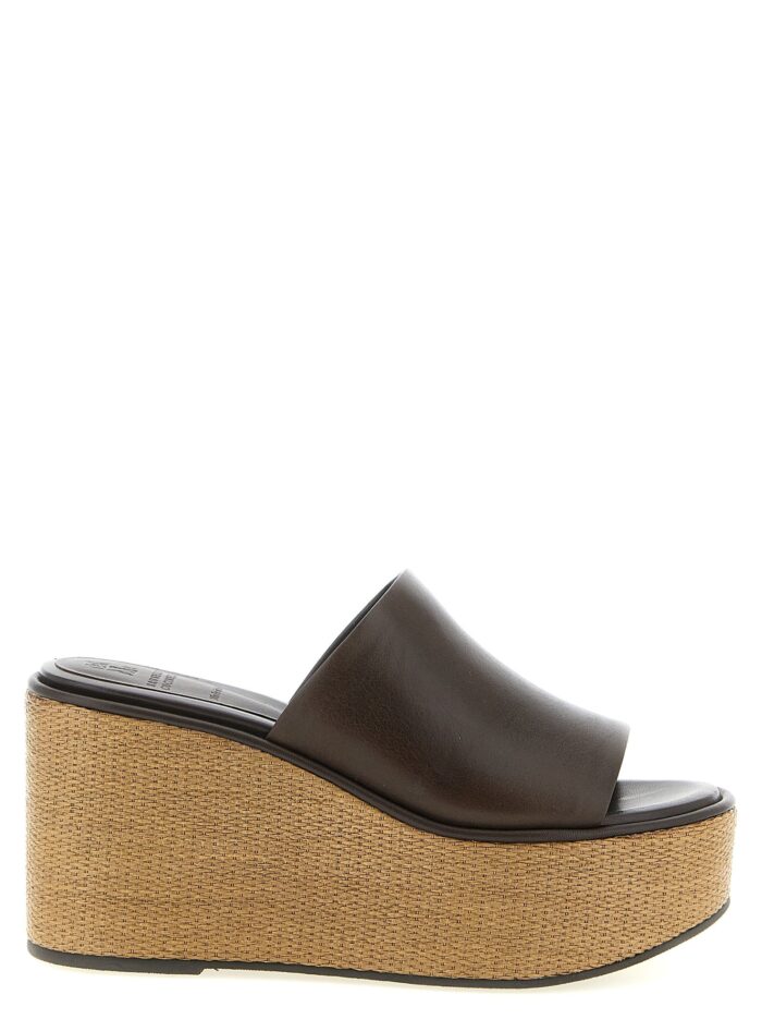 brunello cucinelli leather and raffia wedges Brunello Cucinelli Leather And Raffia Wedges