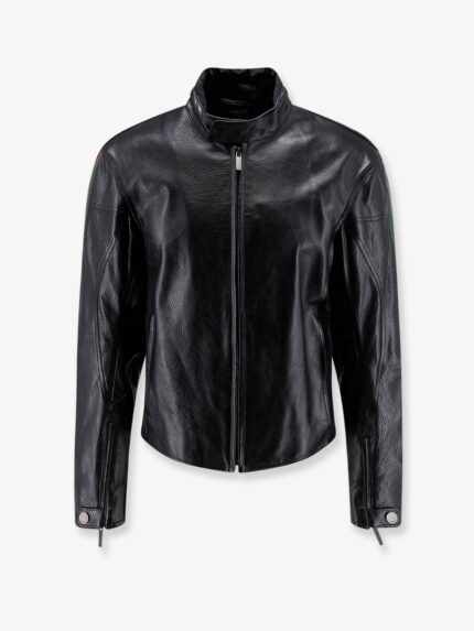 Gucci Leather Bomber With Web Details