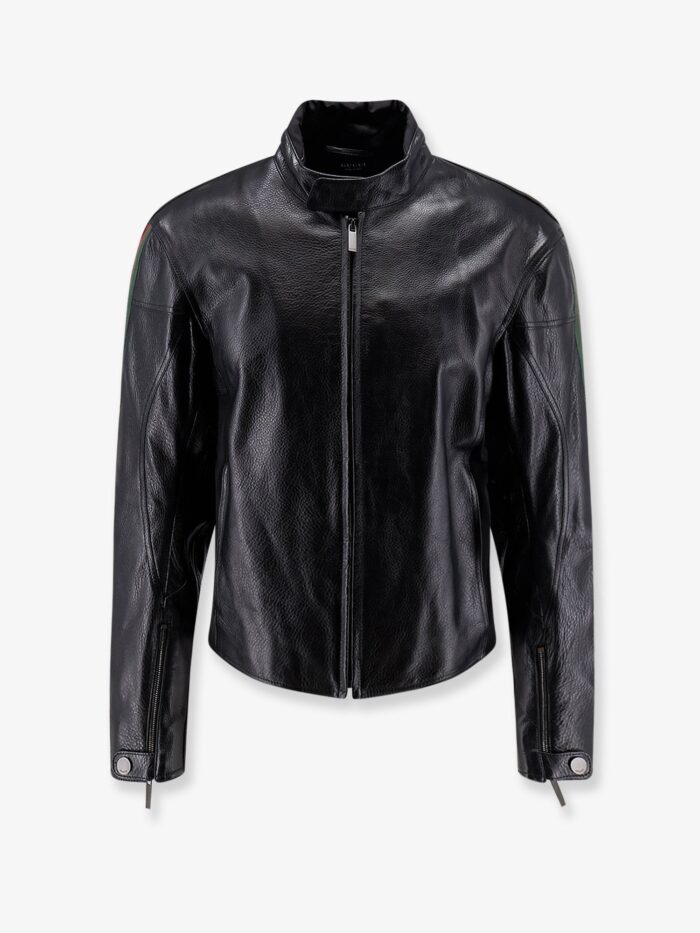 Gucci Leather Bomber With Web Details