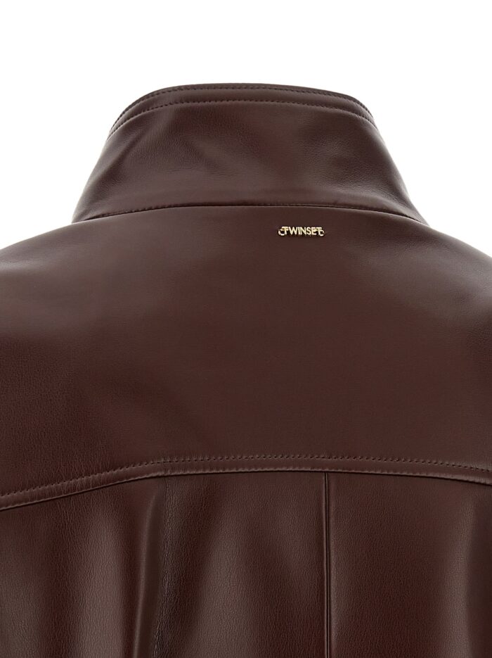 TWIN SET Leather Effect Bomber Jacket