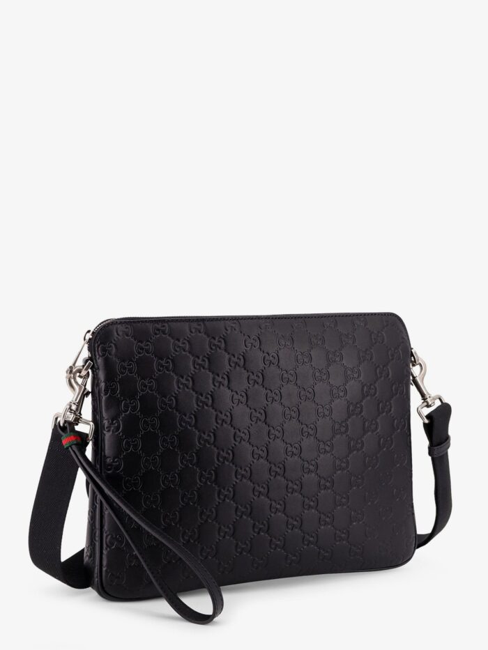 Gucci Leather Gg Emblem Crossbody Bag With Embossed Gg Motif