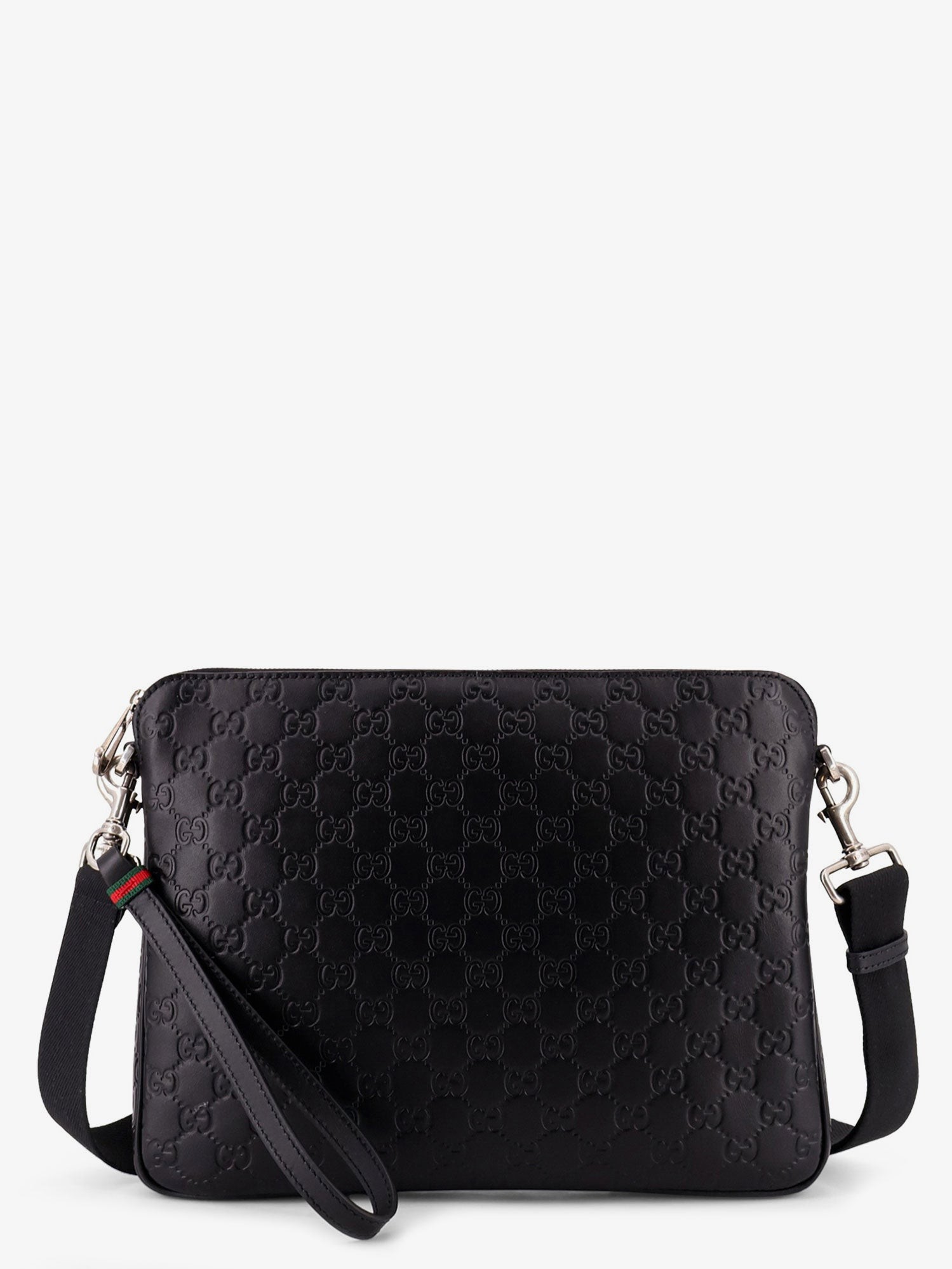 Gucci Leather Gg Emblem Crossbody Bag With Embossed Gg Motif