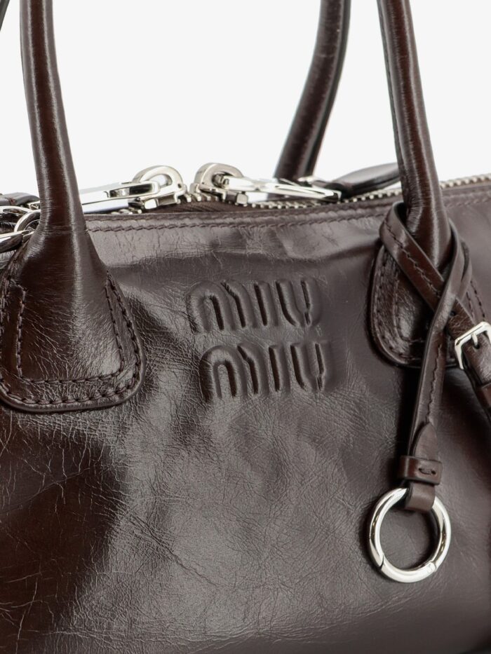 Miu Miu Leather Handbag With Embossed Lettering Logo
