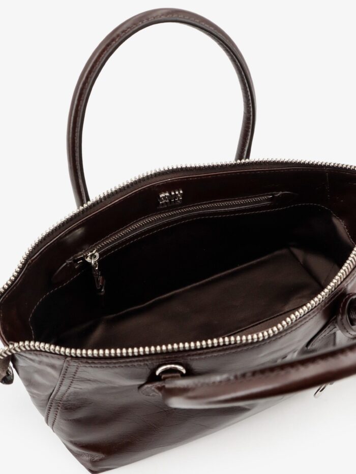 Miu Miu Leather Handbag With Embossed Lettering Logo