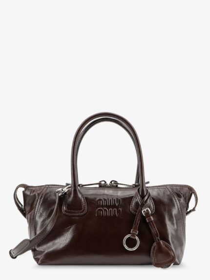 Miu Miu Leather Handbag With Embossed Lettering Logo