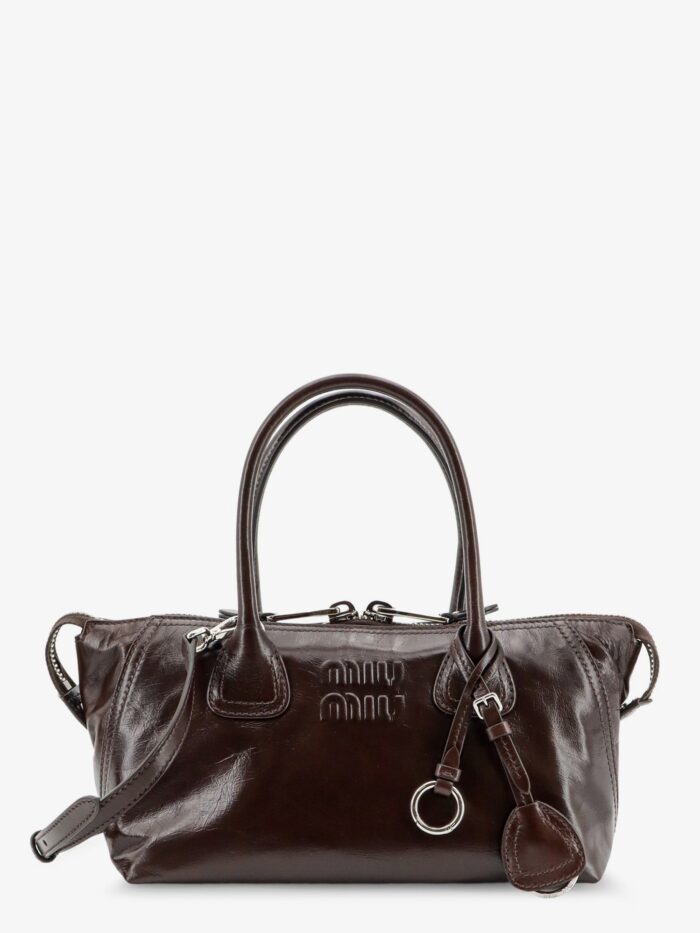 Miu Miu Leather Handbag With Embossed Lettering Logo