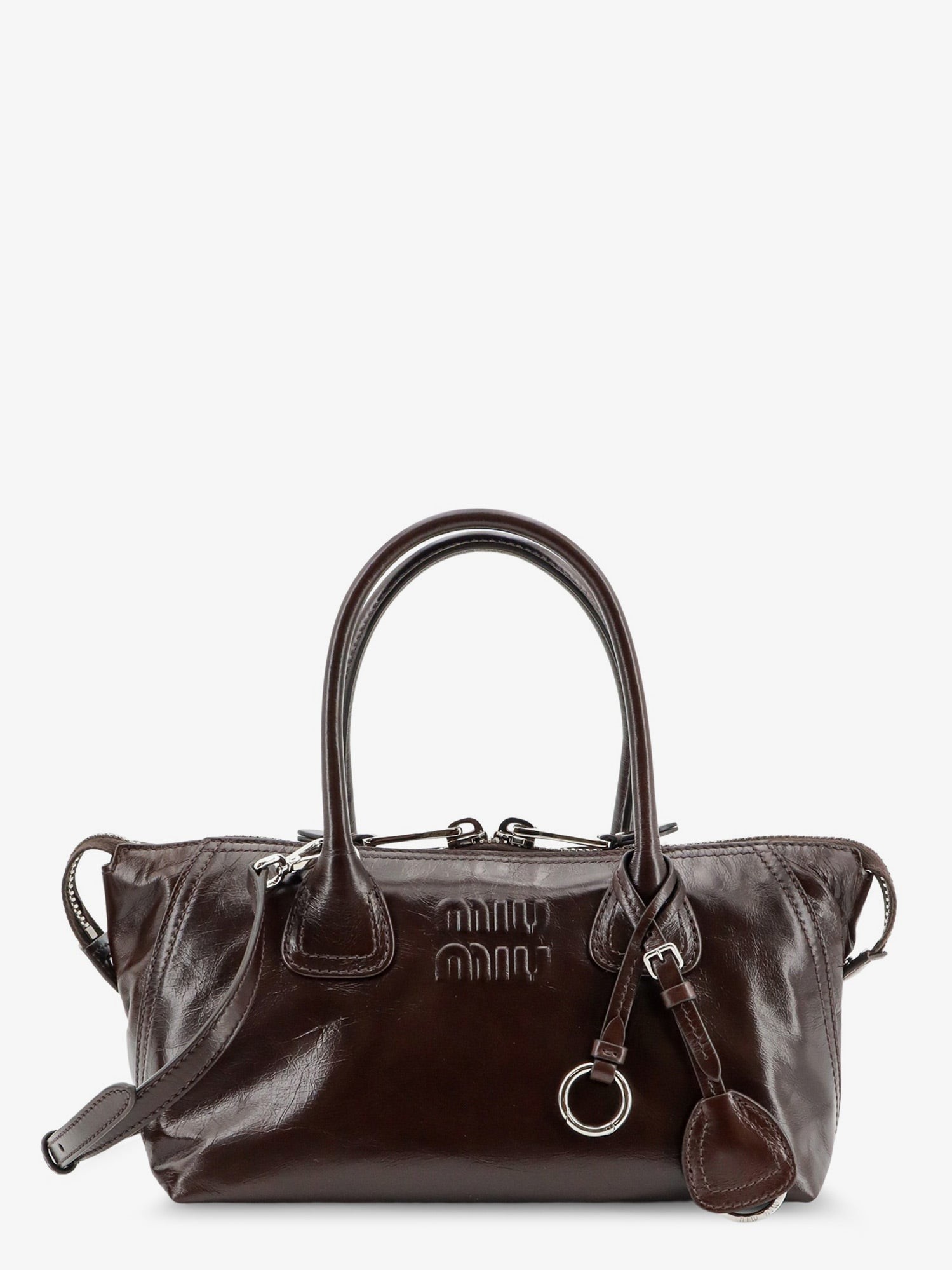 Miu Miu Leather Handbag With Embossed Lettering Logo