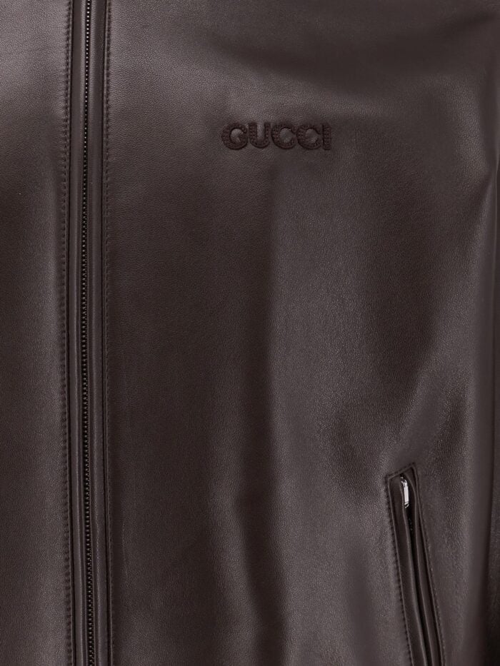 Leather Jacket With Gucci Embossed Detail