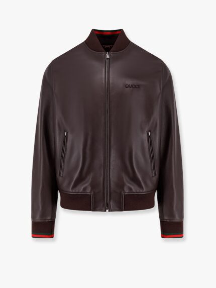 Leather Jacket With Gucci Embossed Detail