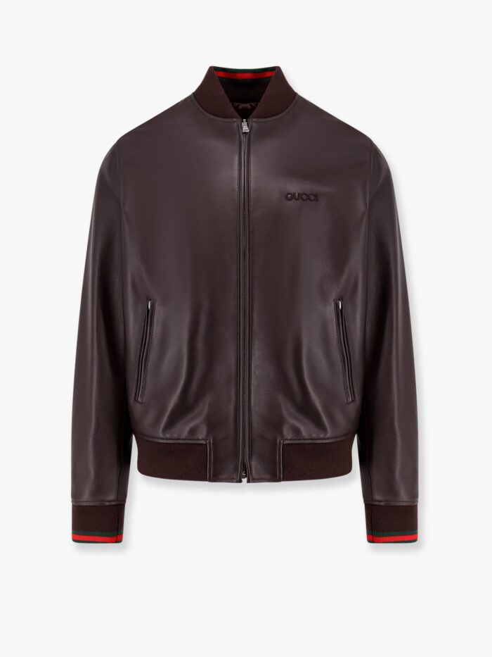 Leather Jacket With Gucci Embossed Detail
