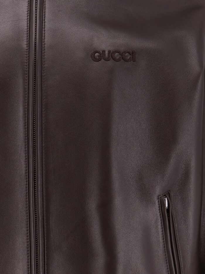 Leather Jacket With Gucci Embossed Detail