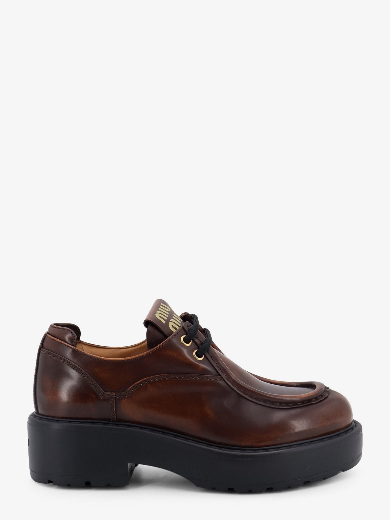 Miu Miu Leather Lace-up With Front Lettering Logo