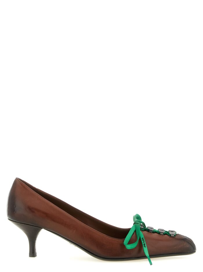 prada leather pumps with laces PRADA Leather Pumps With Laces
