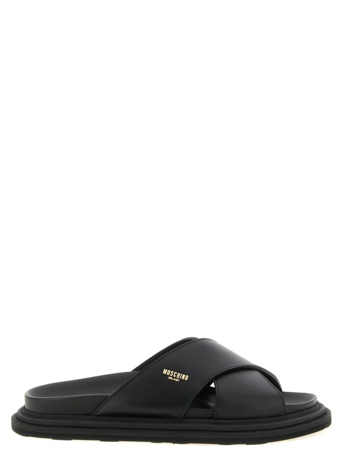moschino leather sabots with logo Moschino Leather Sabots With Logo