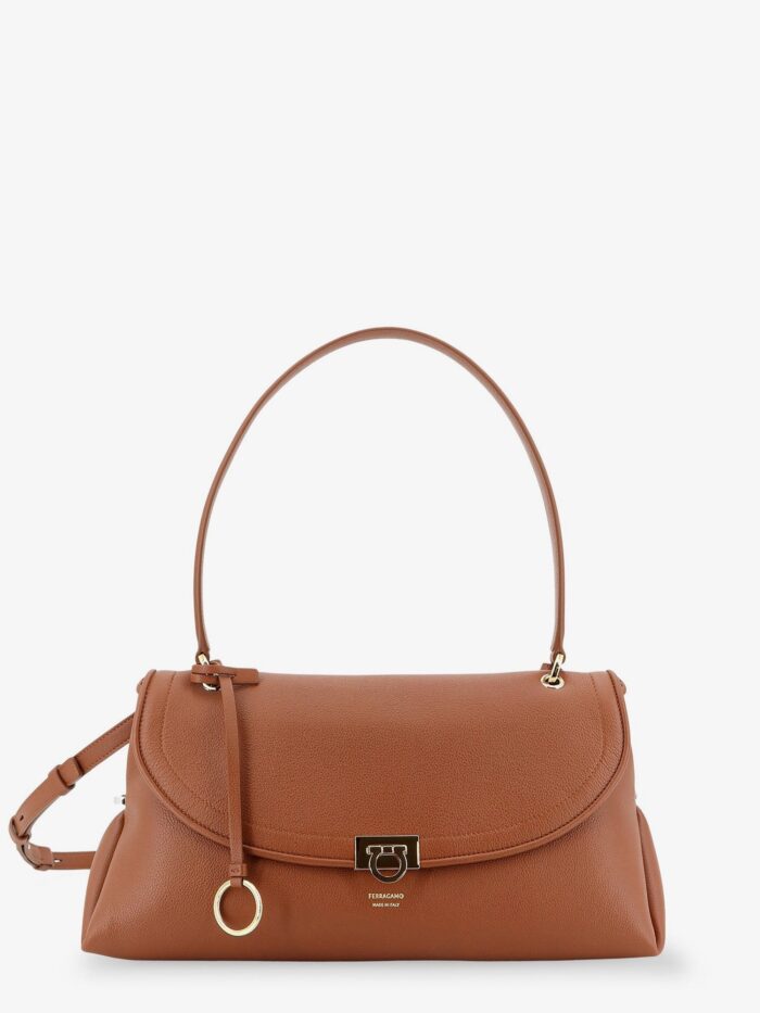ferragamo leather shoulder bag with gancini detail Ferragamo Leather Shoulder Bag With Gancini Detail