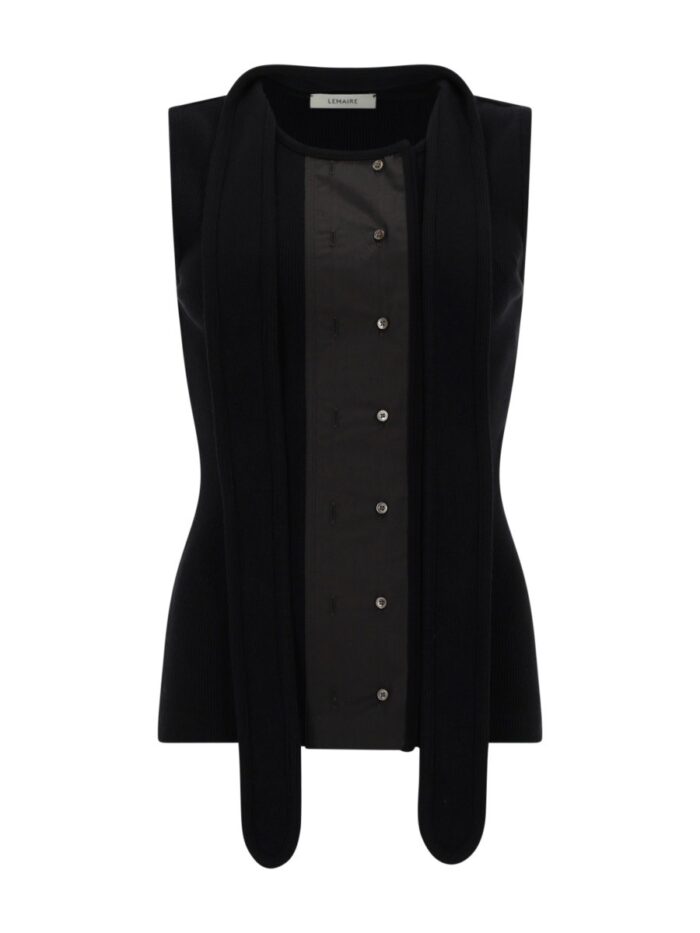 LEMAIRE ASYMMETRICAL RIBBED TOP WITH SCARF