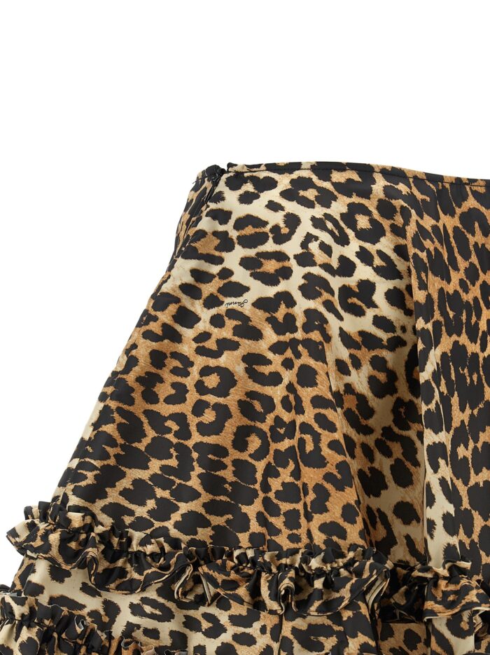 GANNI 'Leopard Duchesse Nylon Mini Frill' Skirt