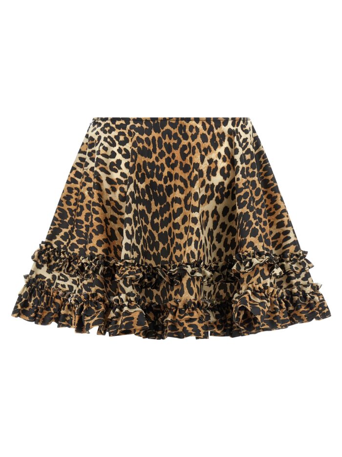 GANNI 'Leopard Duchesse Nylon Mini Frill' Skirt