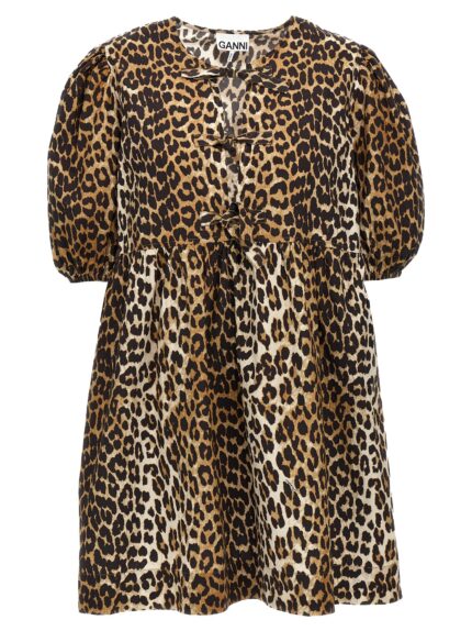 GANNI Leopard Poplin Dress