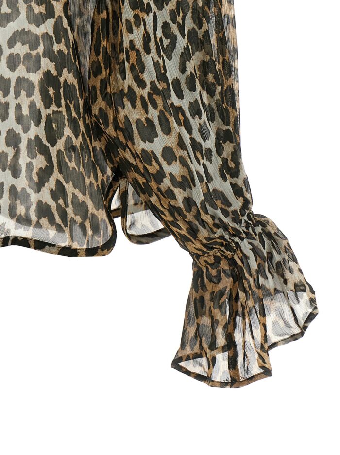 GANNI 'Leopard Print Chiffon Tie String' Shirt