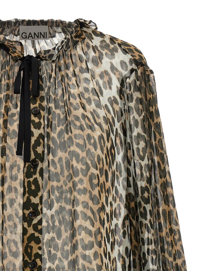 GANNI 'Leopard Print Chiffon Tie String' Shirt