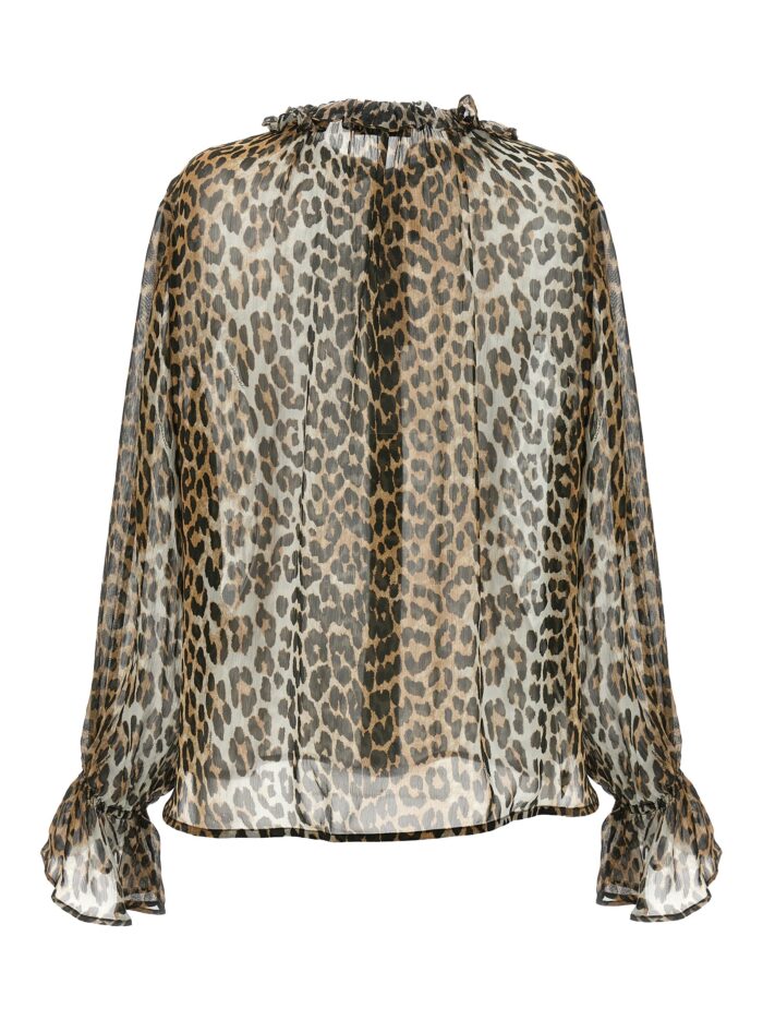 GANNI 'Leopard Print Chiffon Tie String' Shirt