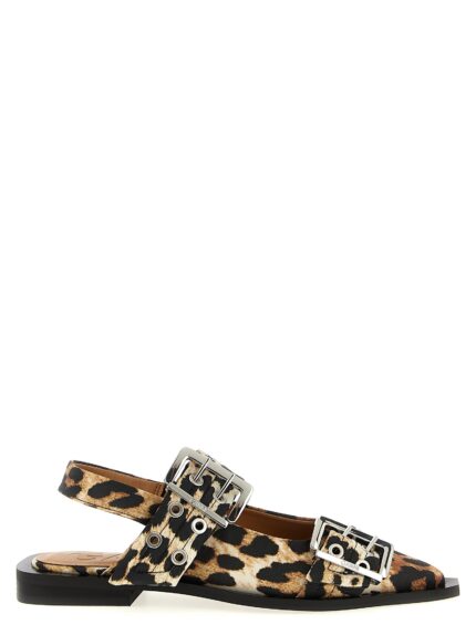 GANNI 'Leopard Satin Feminine Buckle' Slingback