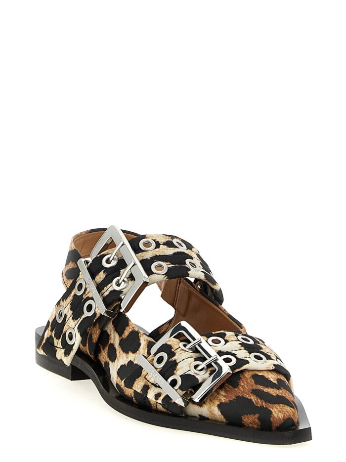 GANNI 'Leopard Satin Feminine Buckle' Slingback