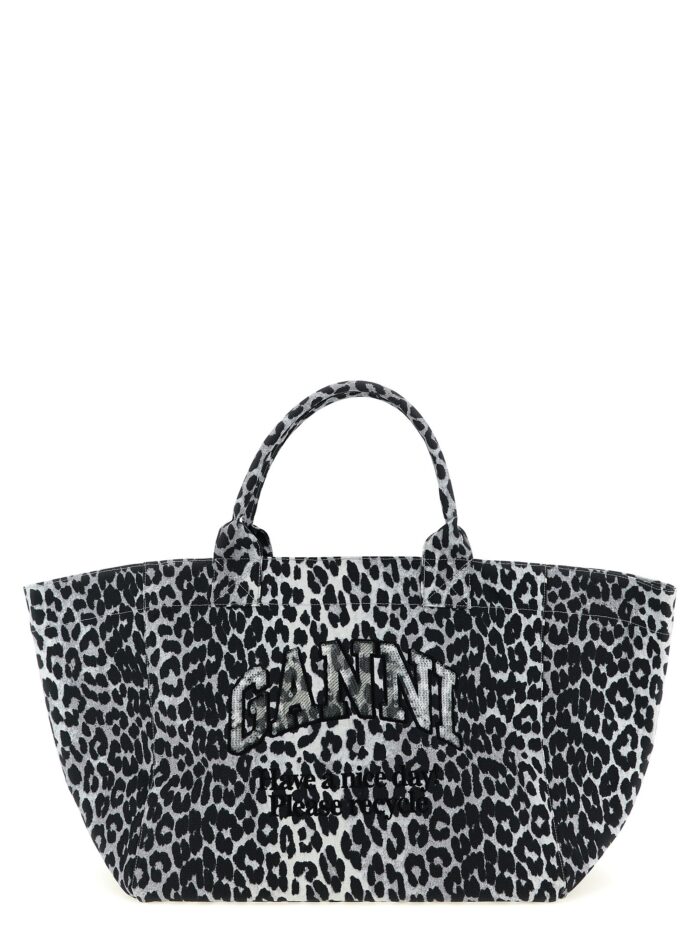 ganni 'leopard sequin xxl tote' shopping bag GANNI 'Leopard Sequin XXL Tote' Shopping Bag