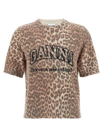 GANNI 'Leopard Wool Mix' T-shirt