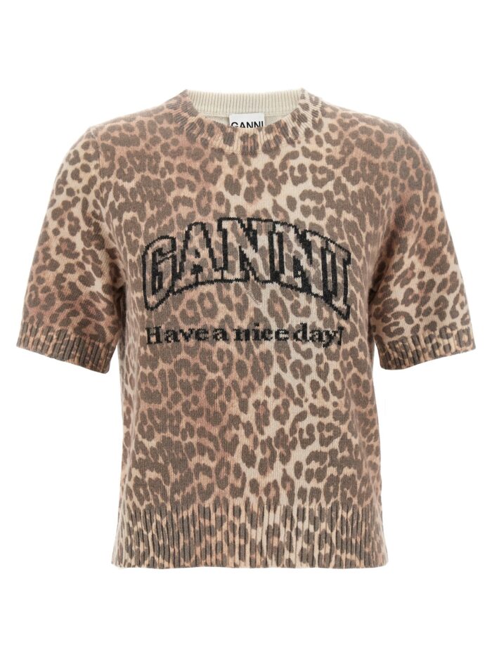 ganni 'leopard wool mix' t shirt GANNI 'Leopard Wool Mix' T-shirt