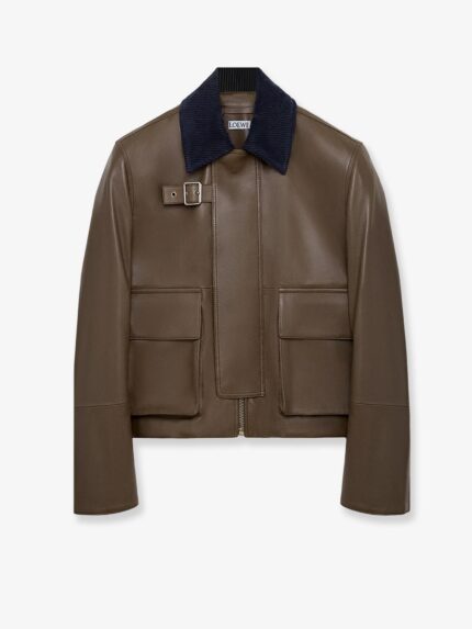 LOEWE Lightweight Nappa Leather Short Jacket With A Corduroy Collar