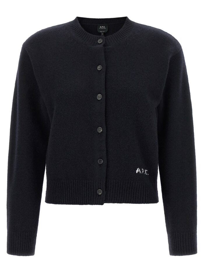 a.p.c. lila' wool cardigan with logo intarsia A.P.C. Lila' Wool Cardigan With Logo Intarsia