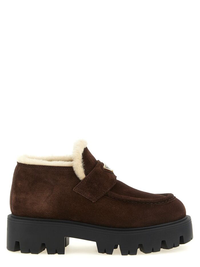 prada loafers with fur and enamel logo PRADA Loafers With Fur And Enamel Logo