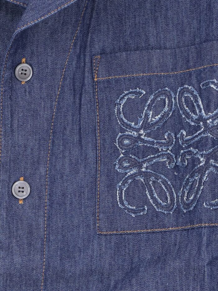 LOEWE Blue Denim Shirt With Embroidered Anagram Logo